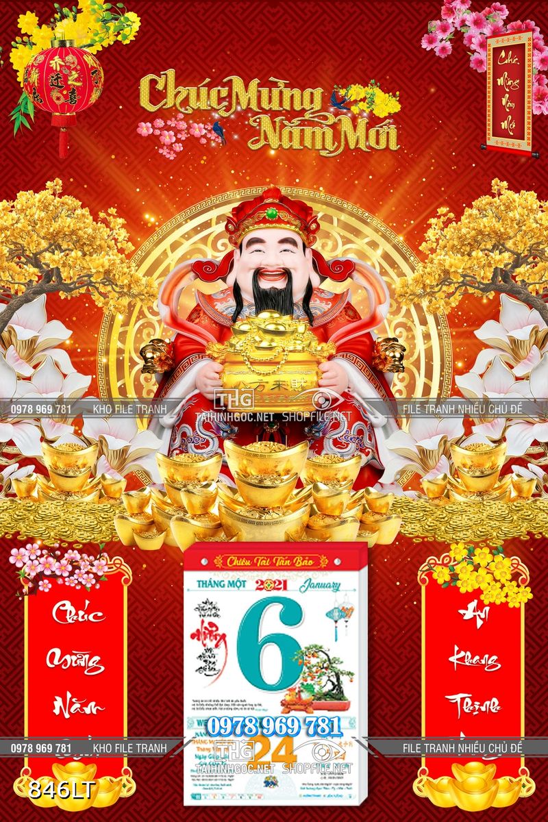 File tranh thần tài tiền vàng