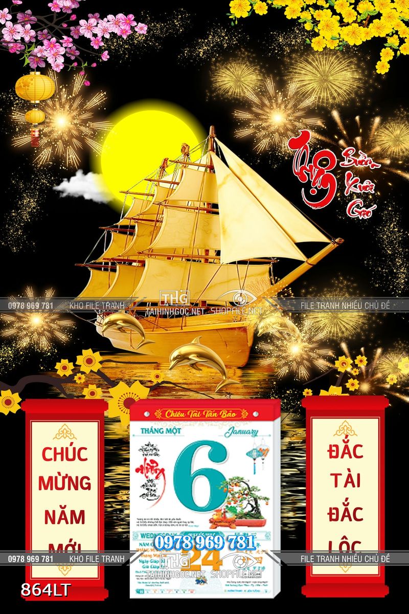 File lịch tết thuận buồm treo tường trang trí