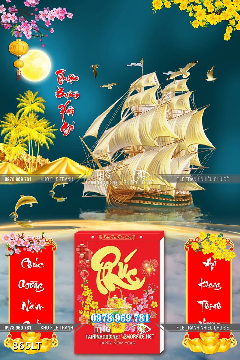 File Psd thuận buồm xuôi gió in lịch Tết