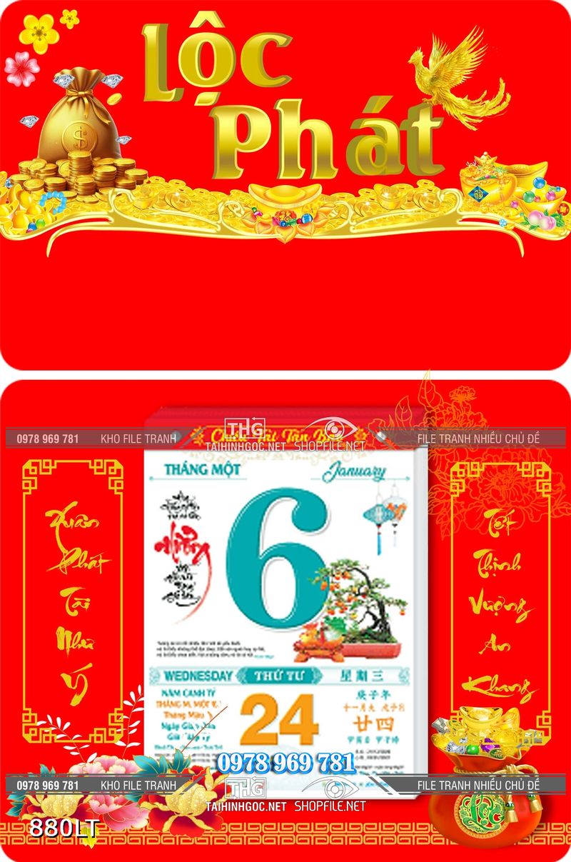 File tranh Lộc Phát trang trí lịch Tết