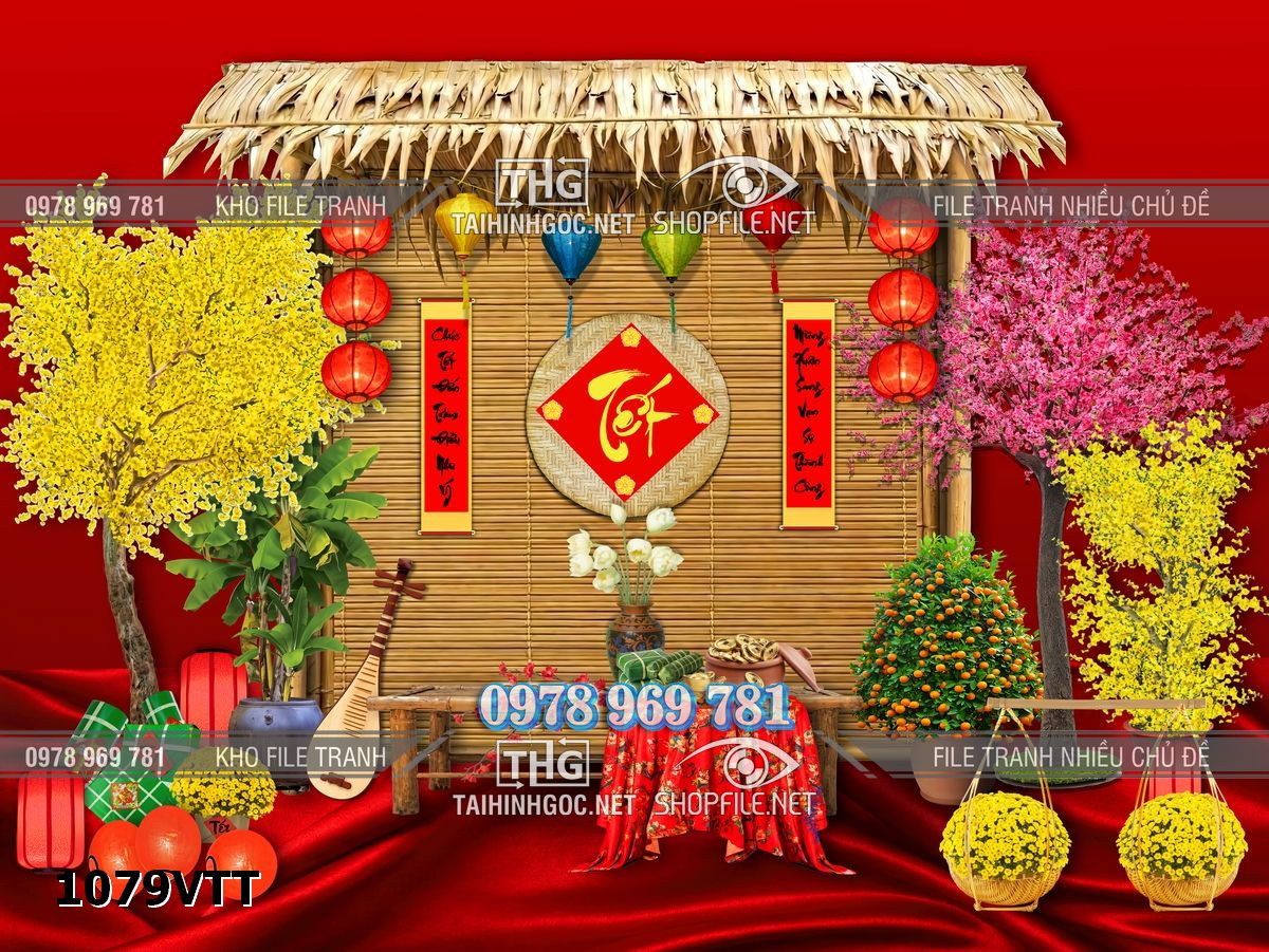 File tranh phông nền chụp hình tết 2026 mai đào đón xuân 1079VTT