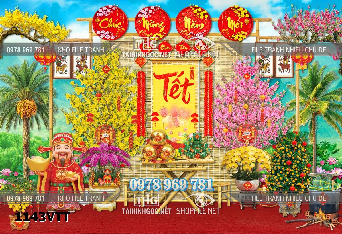 File tranh phông nền background tết chụp hình chụp ảnh tết thần tài mai đào xuân 1143VTT