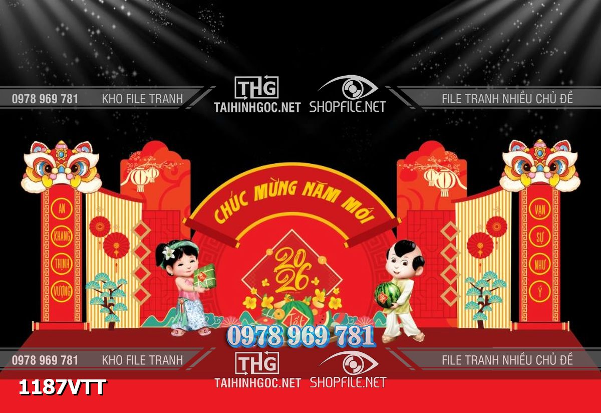 File tranh mô hình sân khấu 3d background phông nền tết tiểu cảnh sự kiện tết 1187VTT