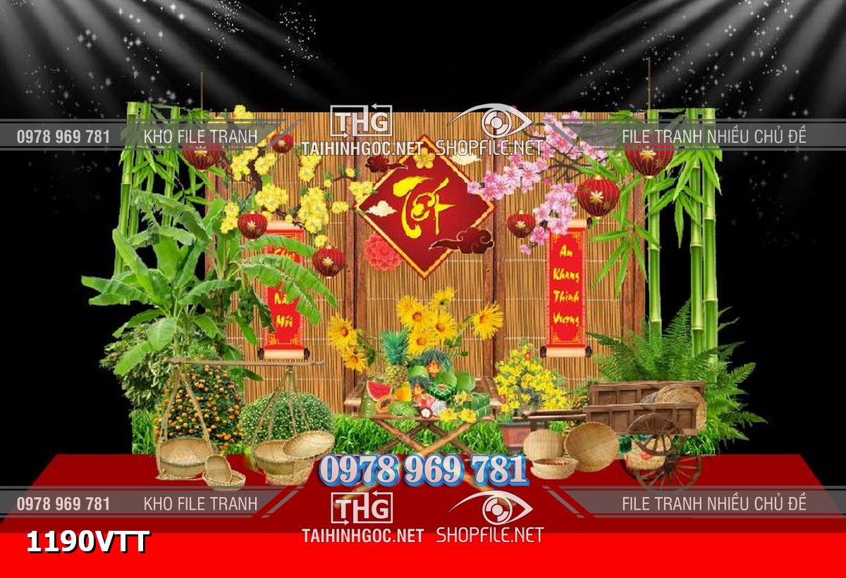 File tranh chụp hình tết background tết tranh tết tiểu cảnh làng quê tết 1190VTT
