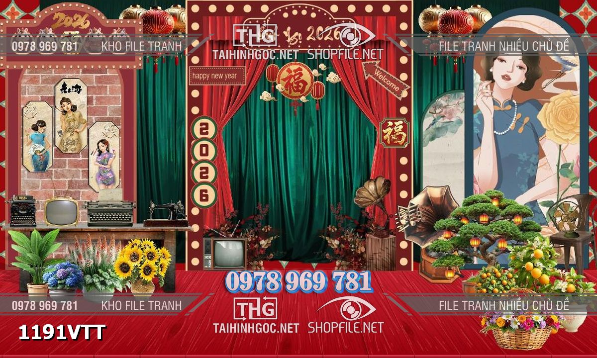 File tranh tết trang trí décor quán cà phê đẹp 1191VTT