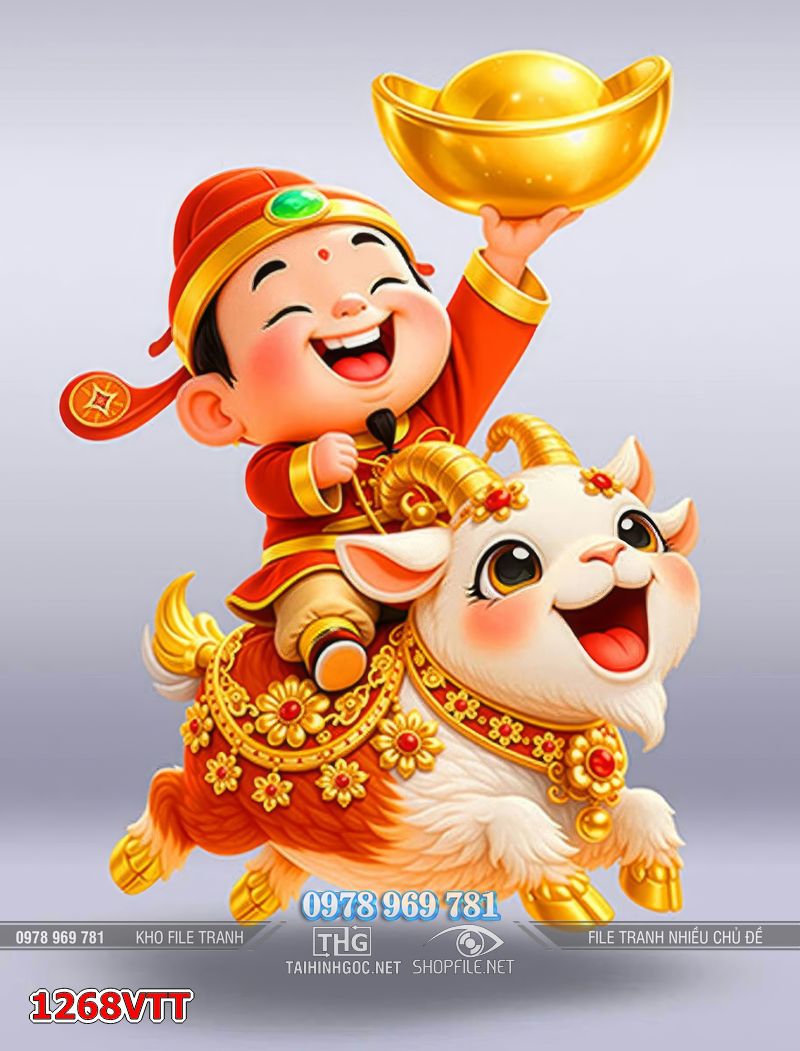 File tranh con dê và ông thần tài đón xuân 1268VTT