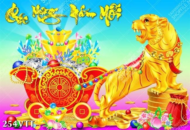 Tranh hổ kéo xe vàng tài lộc đại phát chào xuân nhâm dần 2022