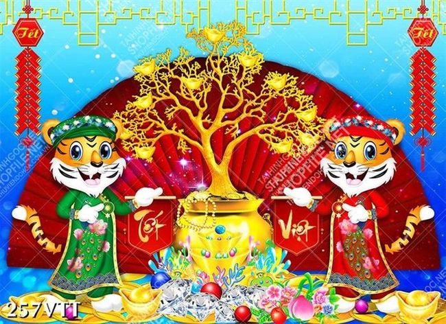 Tranh cặp hổ mang ý nghĩa về gia đình an khang thịnh vượng nhâm dần 2022