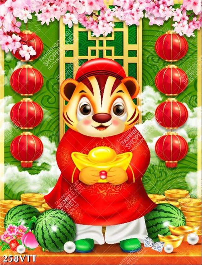 Download tranh hổ ôm vàng phát tài lộc như ý nhâm dần 2022