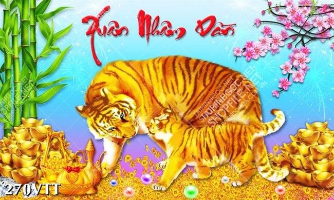 Download tranh mẫu tử hổ chào xuân nhâm dần 2022