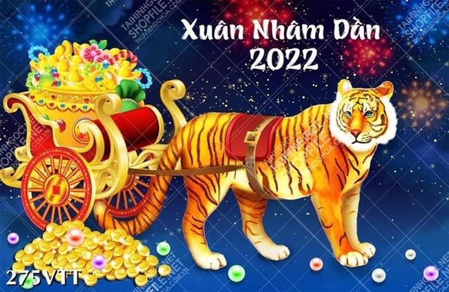 Tranh hổ kéo xe vàng tài lộc nhâm dần 2022