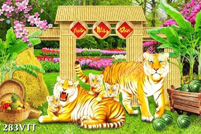 Mẫu tranh ngũ hổ nghệ thuật chào xuân nhâm dần 2022