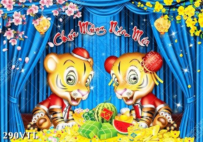 Tranh cặp hổ thiết kế độc quyền bên mâm bánh chưng nhâm dần