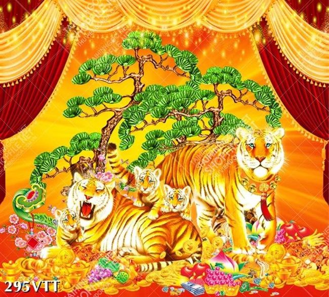 Tranh thiết kế độc quyền ngũ hổ chào xuân nhâm dần 2022