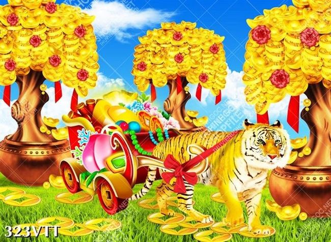 Tranh hổ vàng trong khung cảnh thơ mộng chào xuân nhâm dần 2022