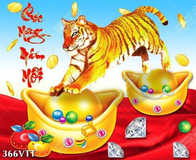 Tranh tết hổ nhảy trên vàng độc đáo chào năm mới