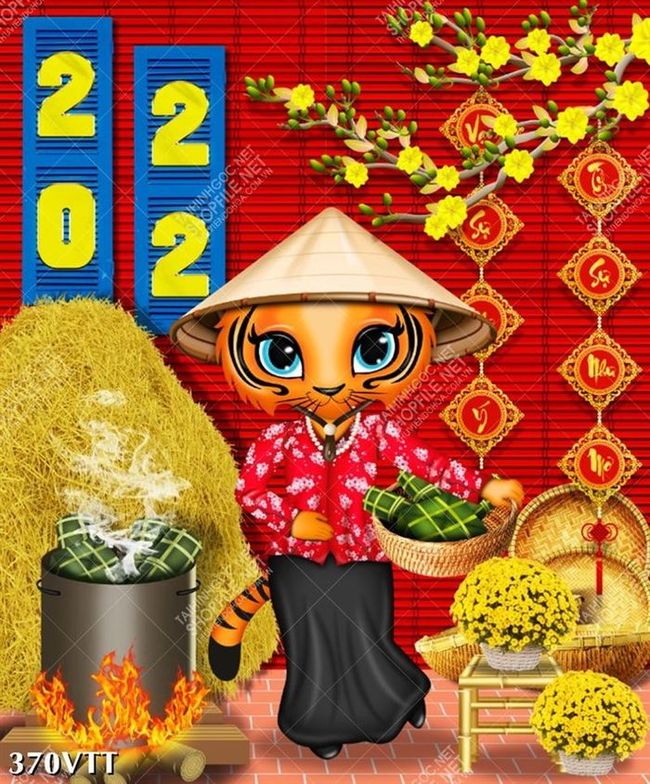 Mẫu tranh cô gái cầm bánh chưng treo tường phòng khách đẹp
