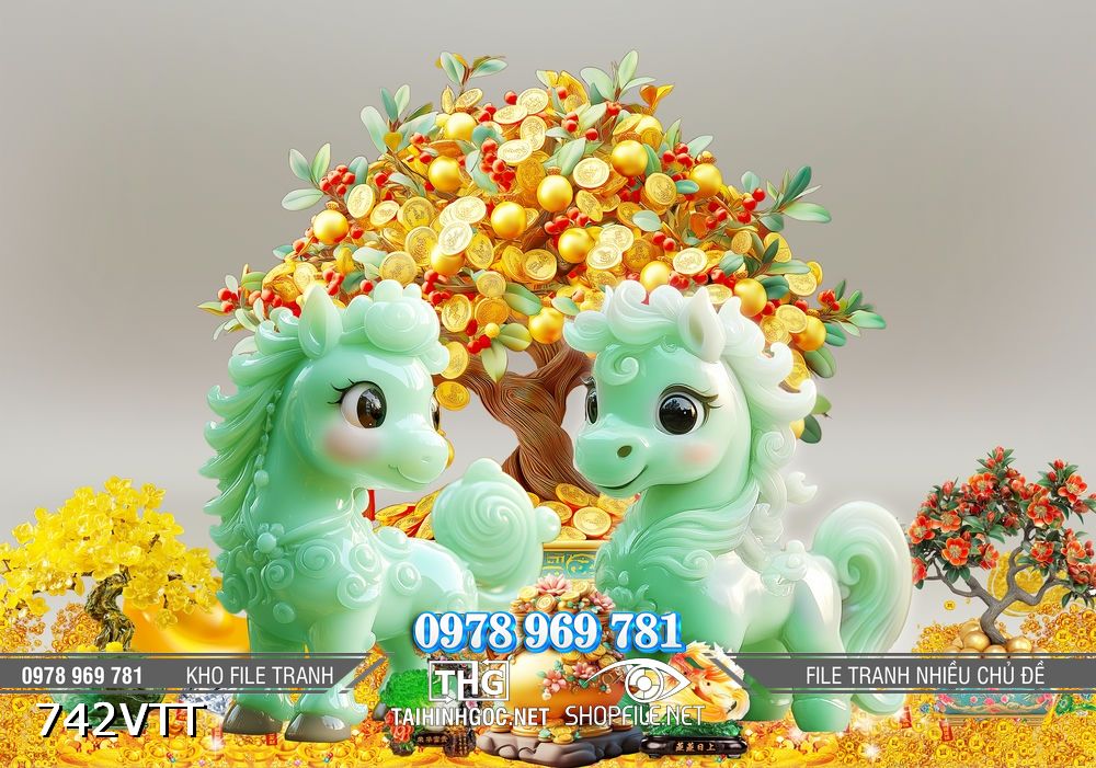 File tranh PSD ngựa giả ngọc treo tường tết 2026 742VTT