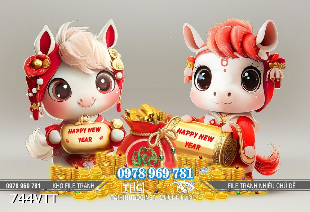 File tranh PSD cặp ngựa Bính Ngọ dễ thương 744VTT