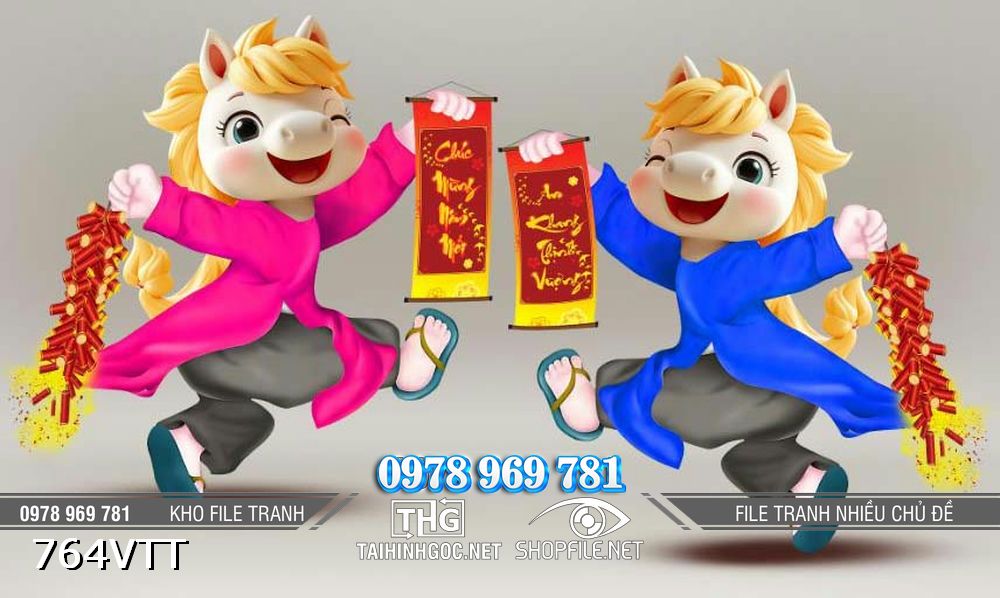 File tranh cặp ngựa cười rạng rỡ chào xuân mới 764VTT