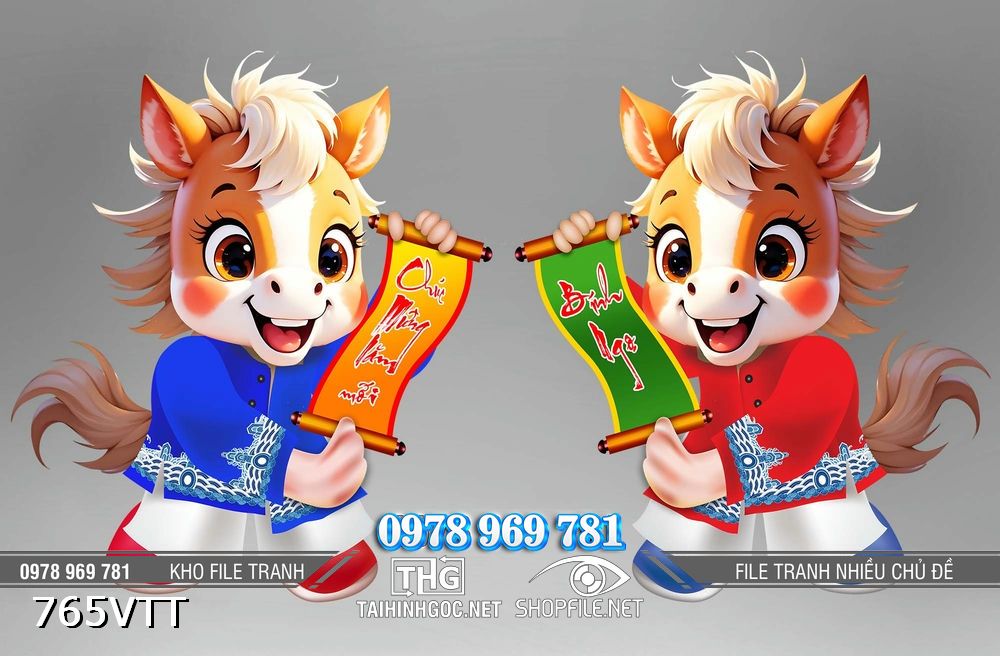 File tranh cặp ngựa câu dối chúc mừng năm mới 2026 765VTT