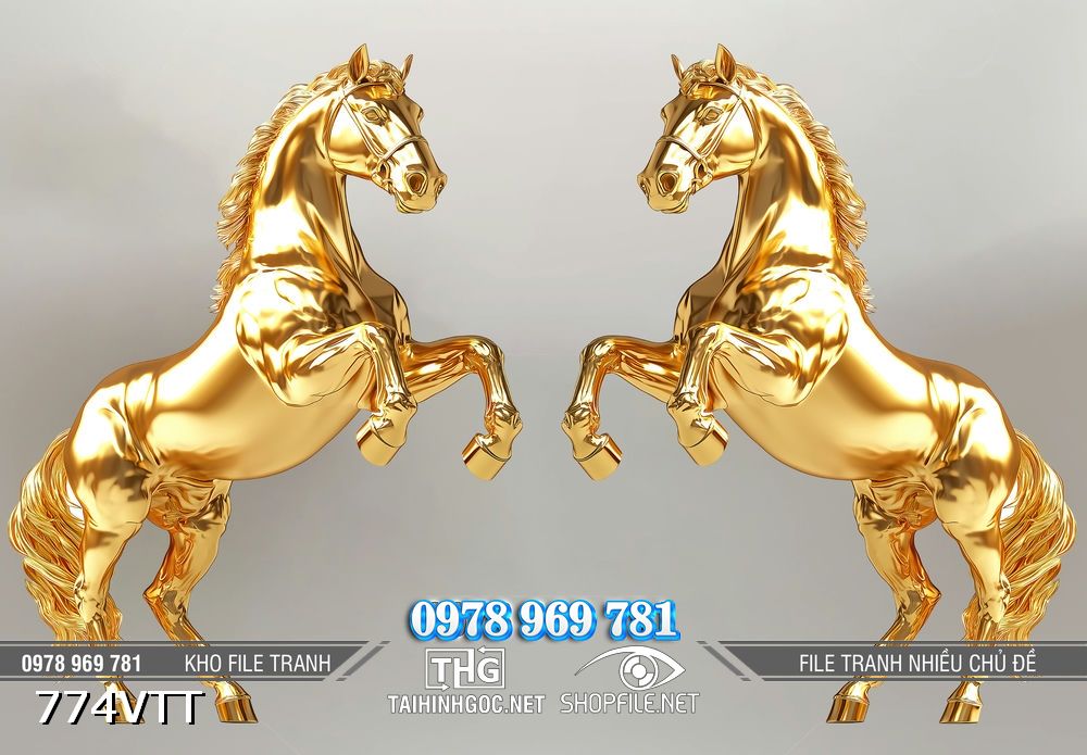 File tranh cặp ngựa vàng đối xứng 2026 774VTT