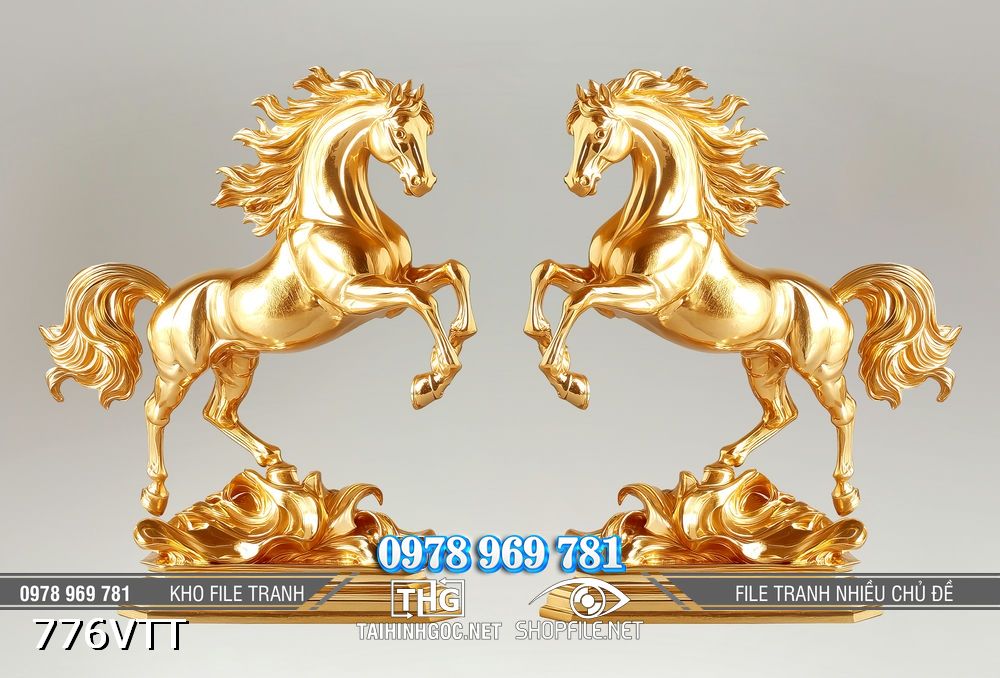 File tranh cặp ngựa vàng Bính Ngọ Tết 776VTT