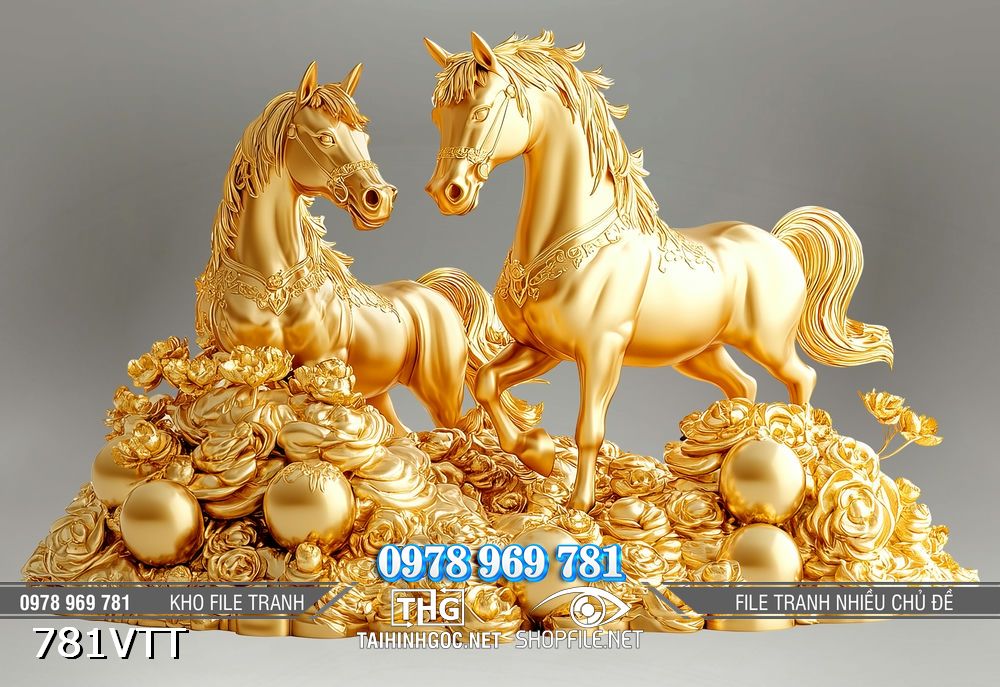 File tranh cặp ngựa vàng Bính Ngọ tài lộc 781VTT