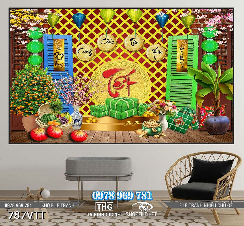 File tranh Backgroud trang trí tường Tết 787VTT