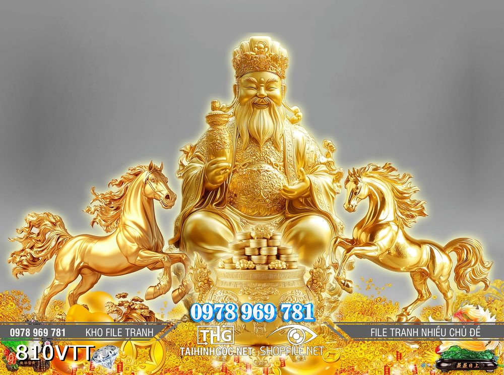 File tranh ngựa vàng và thần tài đón xuân Bính Ngọ 2026 810VTT
