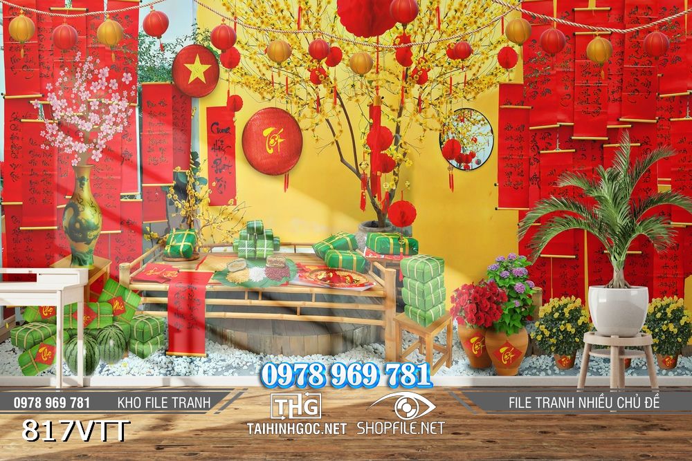 File tranh phông nền trang trí Tết đẹp 817VTT