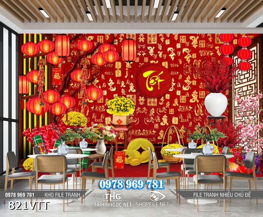 File tranh Background phông nền tết đèn lồng đỏ rực rỡ 821VTT