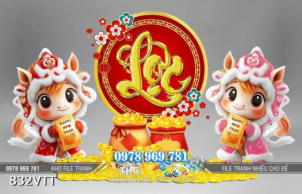 File tranh cặp ngựa chibi cute dễ thương tài lộc 832VTT
