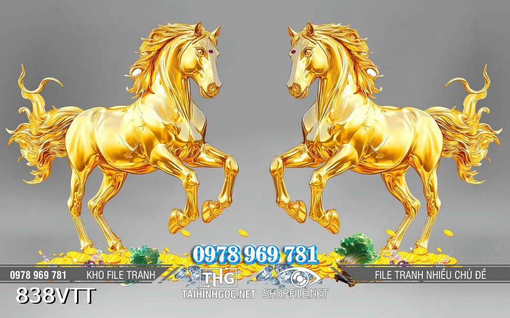 File tranh PSD cặp ngựa vàng bính ngọ tết 838VTT